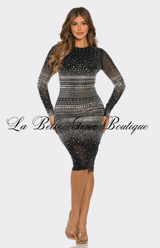 round neck midi dress Djoune Rhinestone Round Neck Midi Dress