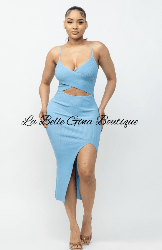 Sadia Cross Front Top Sleeveless V_Neck Side Slit Midi Dress-Baby Blue Babby Blue / Large Sadia Cross Front Top Sleeveless V_Neck Side Slit Midi Dress-Baby Blue Babby Blue / Large