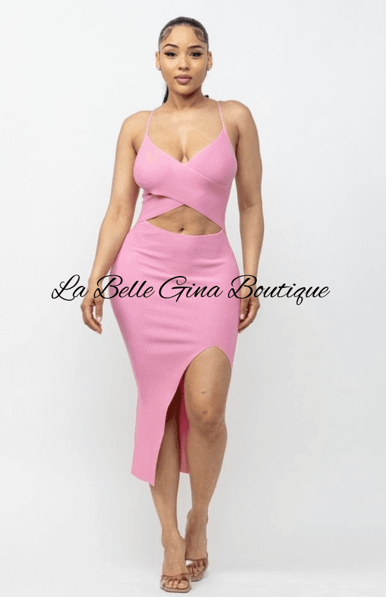 pink cross front dress ELOQUII Women's Plus Size Cross Front Flutter Sleeve Dress - Pink
