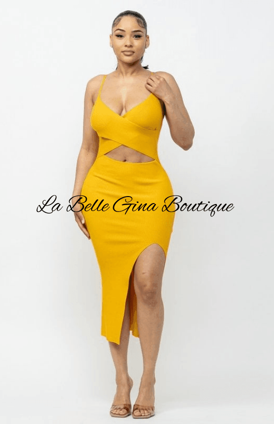 mustard bodycon midi dress Sadia Cross Front Top Sleeveless V_Neck Side Slit Midi Dress-Mustard – La  Belle Gina Boutique