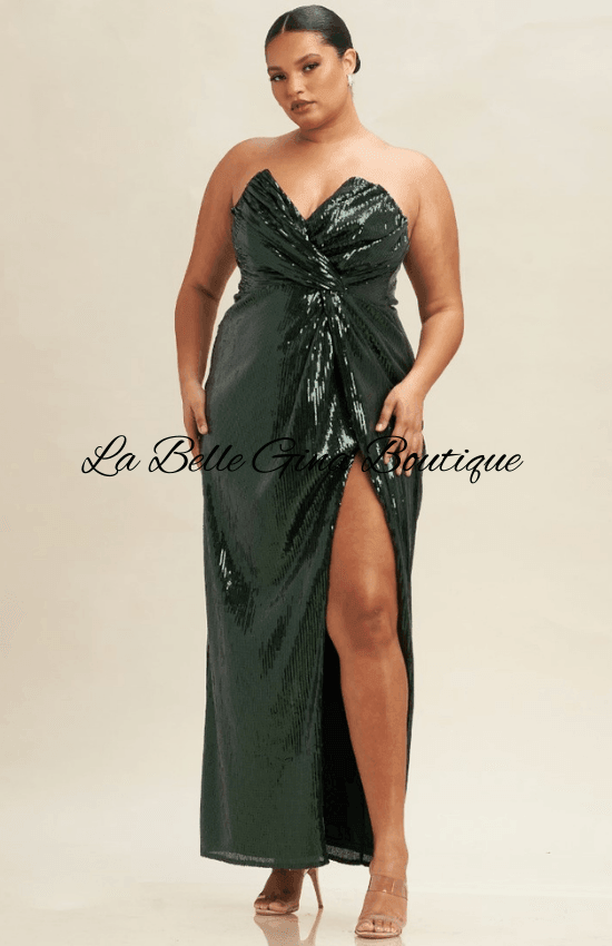 Bella Strapless Sweetheart Sequin Plus Size Maxi Dress