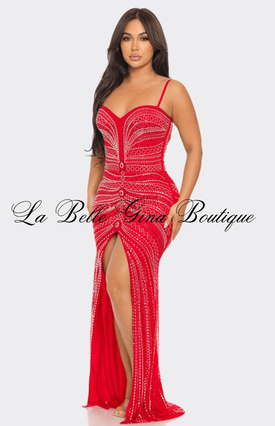 Elegant Maxi Dress with Rhinestones | La Belle Gina Boutique