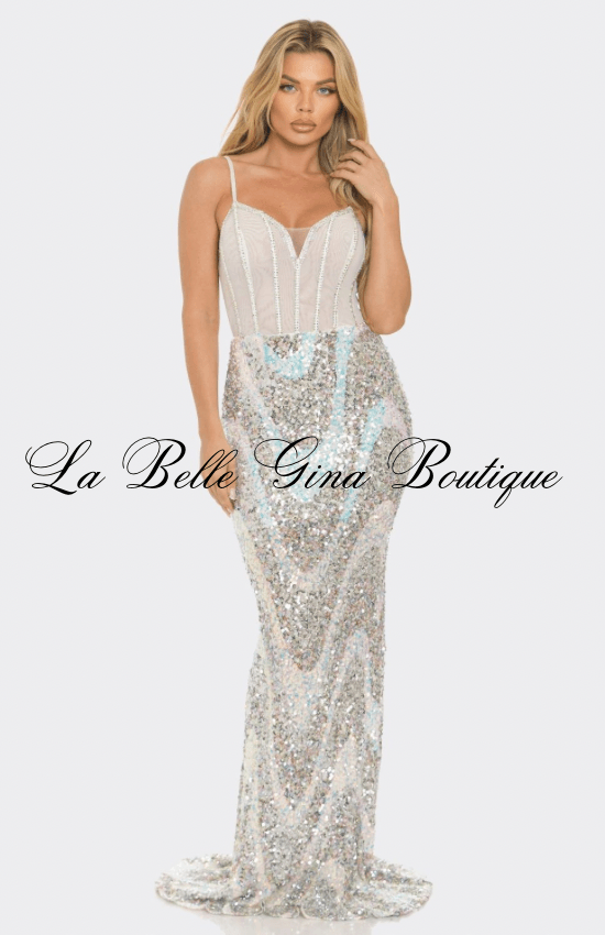 Rachel Sequin Mesh Contrast Rhinestone Rmbellished Maxi Dress. Black Multi / M Rachel Sequin Mesh Contrast Rhinestone Rmbellished Maxi Dress. Black Multi / M