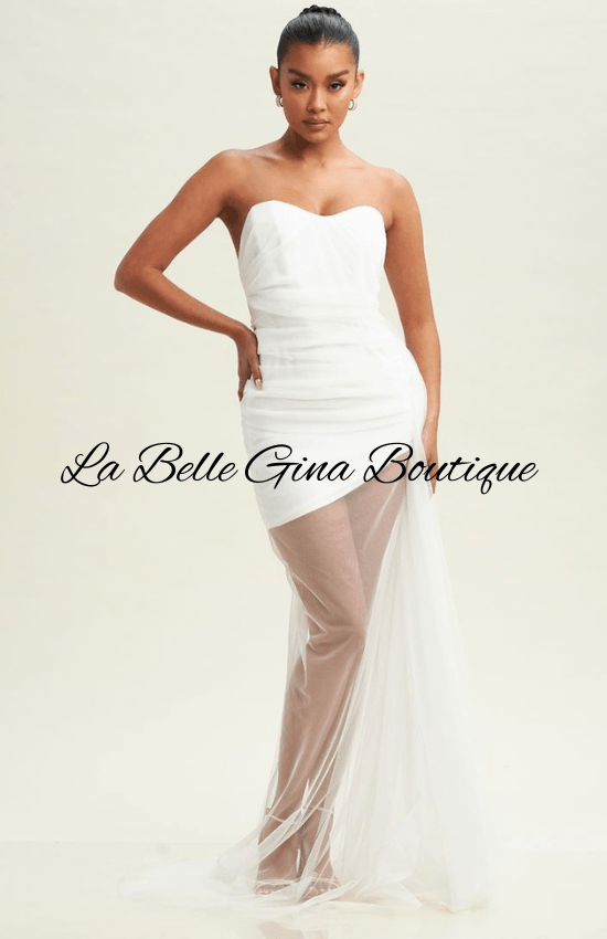 LoRa Mesh Maxi Dress-White  La Belle Gina Boutique White / Medium