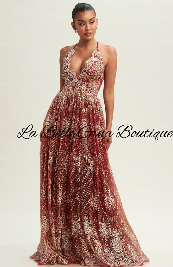 Sandy Glitter Floral Maxi Dress-Wine wine red / Medium Sandy Glitter Floral Maxi Dress-Wine wine red / Medium