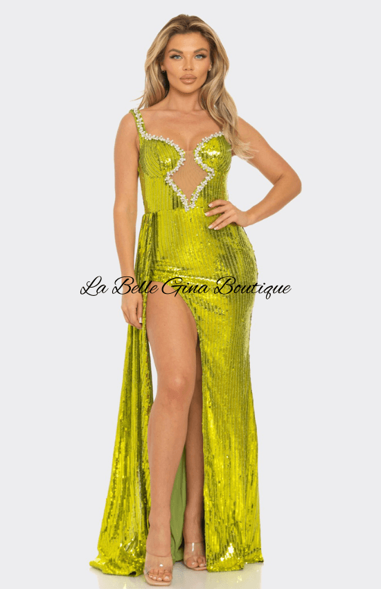 Sara Sequin Pearl Embellished Side Draping Maxi Dress-Olive olive / Medium Sara Sequin Pearl Embellished Side Draping Maxi Dress-Olive olive / Medium