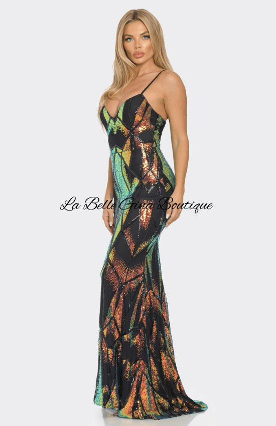Clara Multi-Colored Sequin Maxi Dress Glamorous & Bold Black / Large Clara Multi-Colored Sequin Maxi Dress Glamorous & Bold Black / Large