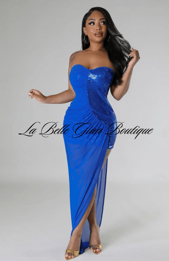 Ernithe Semi-Stretch Tube Sweetheart Sequin Mesh Dress-Royal Blue. – La Belle Gina Boutique