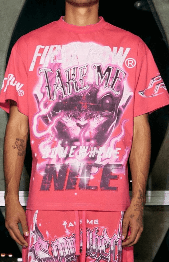 Jules Premium Graphic Print First Row Tee With rhinestone details