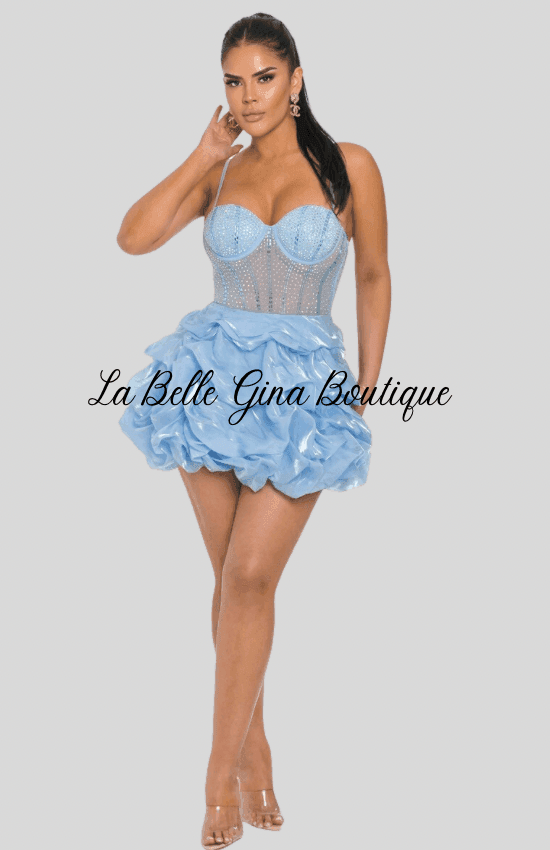 Kalisha Rhinestone Mesh Ruffle Mini Dress La Belle Gina Boutique