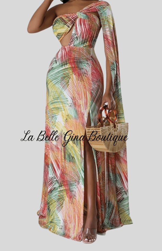 lucie maxi dress Lucie Semi-Stretch One Shoulder Maxi Dress-Multi. Multi / Medium