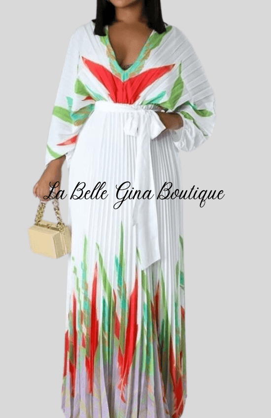 Malia Pleated Self Tie Waist Maxi Dress-White – La Belle Gina Boutique