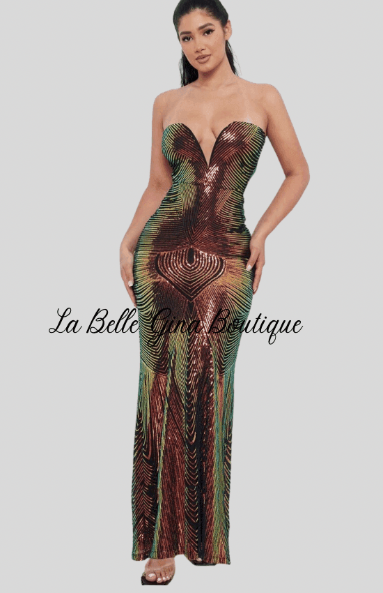 Marlie Iridescent Sequin Patterned Tube Top Maxi Dress-Black La Belle Gina Boutique Marlie Iridescent Sequin Patterned Tube Top Maxi Dress-Black La Belle Gina Boutique