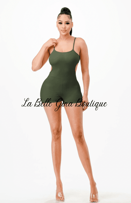 bodycon racer dress 3/piece] Casual Solid Halter V Neck Ribbed Bodycon Romper – Capella Outlet main image 0