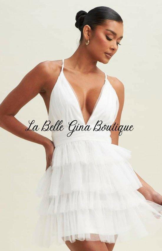 Alice Mesh Tiered Tutu Dress - Elegant Party Birthday Holiday Date Dinner and Flirtatious Fashion Mini Dress-White White / Small Alice Mesh Tiered Tutu Dress - Elegant Party Birthday Holiday Date Dinner and Flirtatious Fashion Mini Dress-White White / Small