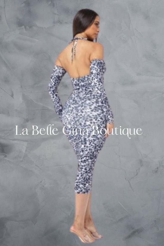 benita midi dress BENITA midi animal print top open shoulder with attached long sleeve Midi  dress