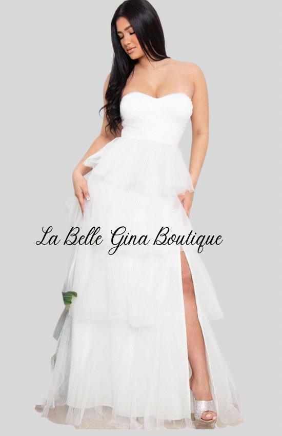 Julie Mesh tulle Fabric Tube Top Maxi Dress-Ivory Ivory / Small