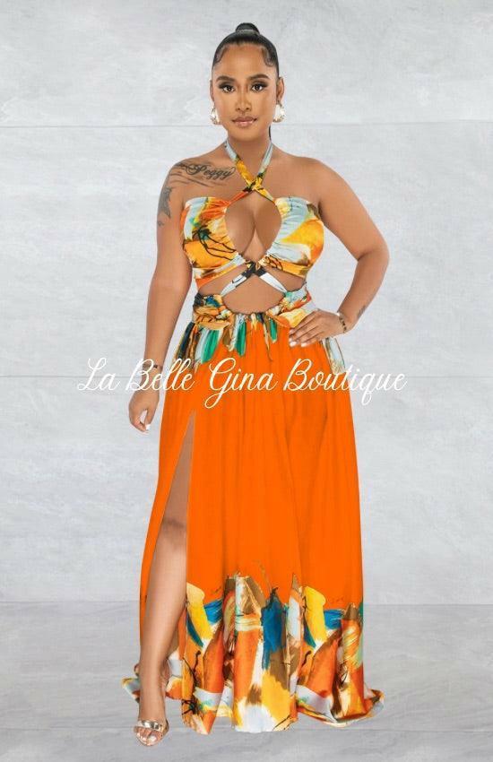 Lara Lace-up Sleeveless Breast Wrap Maxi Dress-Orange – La Belle Gina  Boutique