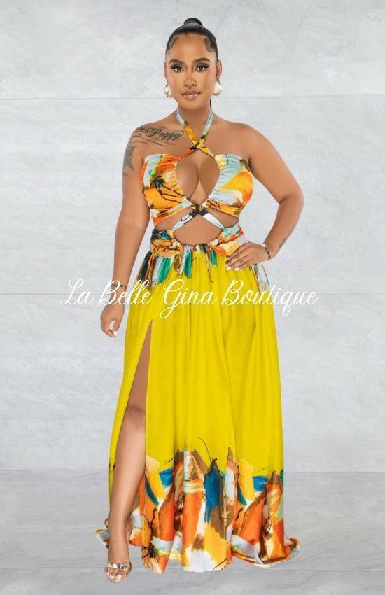 Lara Lace-up Sleeveless Breast Wrap Maxi Dress-Yellow – La Belle Gina  Boutique