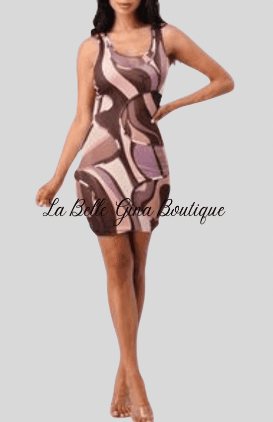 lora printed mini dress LORA print and mesh mini dress – La Belle Gina Boutique M / BROWN
