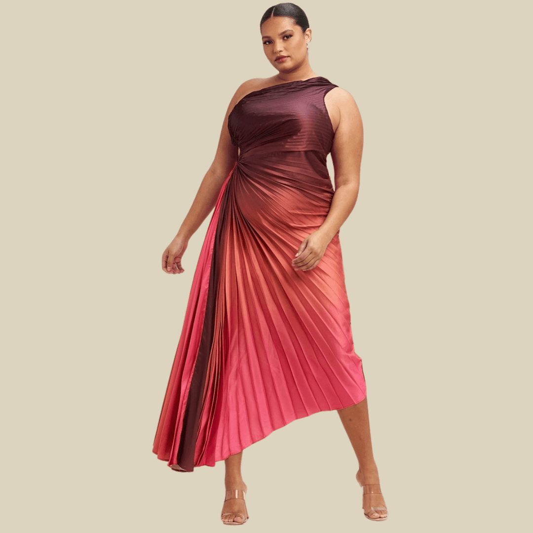 Plus Size One-Shoulder Pleated Maxi Dress | La Belle Gina Boutique Coral Rust / 1X-Large Plus Size One-Shoulder Pleated Maxi Dress | La Belle Gina Boutique Coral Rust / 1X-Large