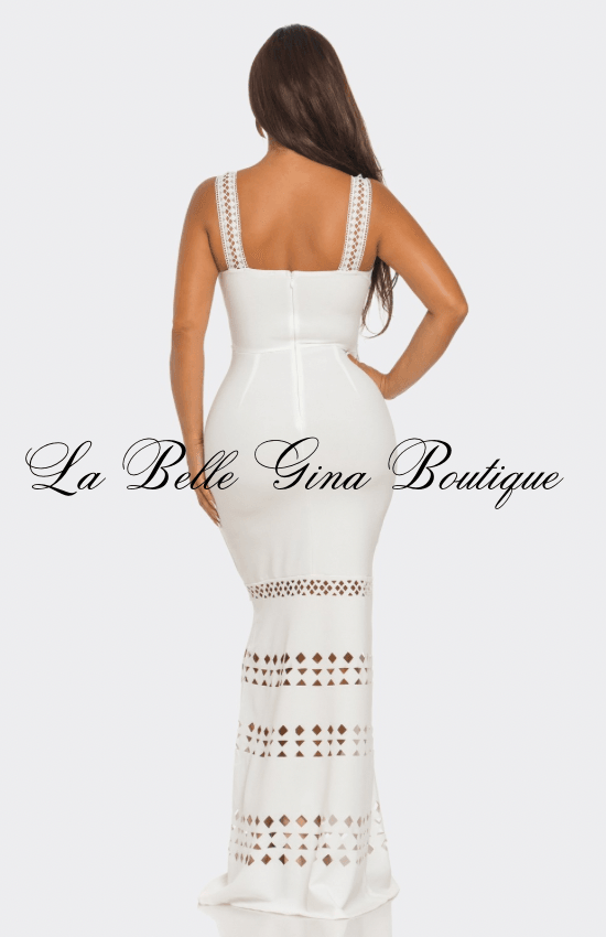 Lisa V- Neck Sleeveless Semi- Hollow Mermaid Dress White / Large Lisa V- Neck Sleeveless Semi- Hollow Mermaid Dress White / Large