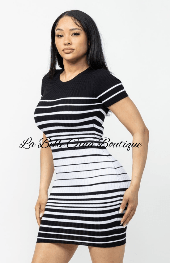 Evely Short Sleeves Casual Round Neck Mini Dress-Black/White for women Black/White / Medium Evely Short Sleeves Casual Round Neck Mini Dress-Black/White for women Black/White / Medium