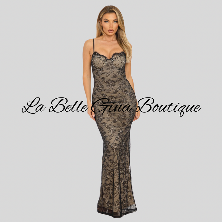 Black Lace Maxi Gown – Bodycon Formal Evening Dress | La Belle Gina Boutique