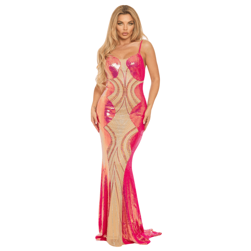 Kellie Sequin Rhinestone Embellished Maxi Dress-Black