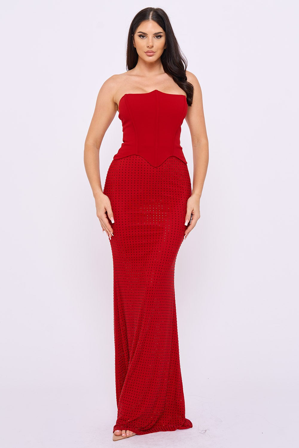Strapless Rhinestone Mermaid Maxi Dress – Elegant Corset Formal Gown for Women
