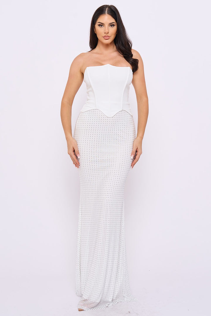 Strapless Rhinestone Mermaid Maxi Dress – Elegant Corset Formal Gown for Women