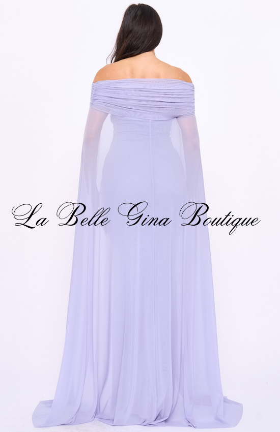Off Shoulder Ruched Maxi Dress for Women | Elegant Cape Sleeve Evening Gown