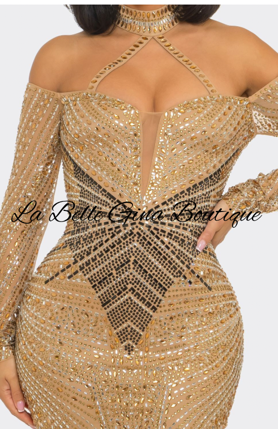 Midnight Luxe Rhinestone Mini Dress | Glam Sparkly Bodycon Party Dress | La Belle Gina Boutique