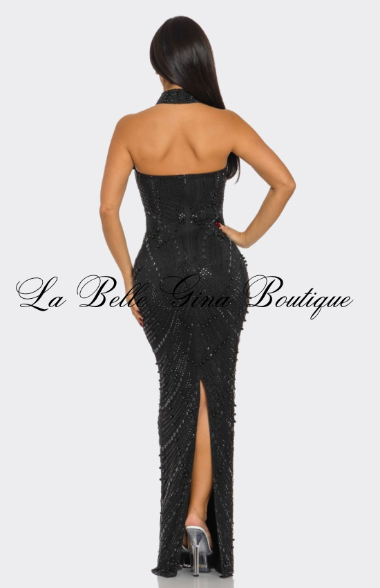 Glamour Muse Rhinestone Mesh Maxi Dress – Strapless Bodycon Evening Gown