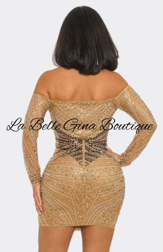 Midnight Luxe Rhinestone Mini Dress | Glam Sparkly Bodycon Party Dress | La Belle Gina Boutique