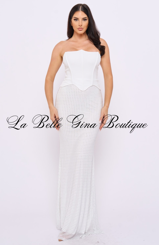Strapless Rhinestone Mermaid Maxi Dress – Elegant Corset Formal Gown for Women