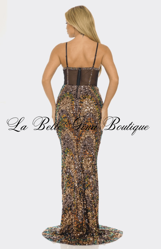 boutique sequin & mesh maxi dress rhinestone sleeveless mesh maxi dress RK Collections Boutique