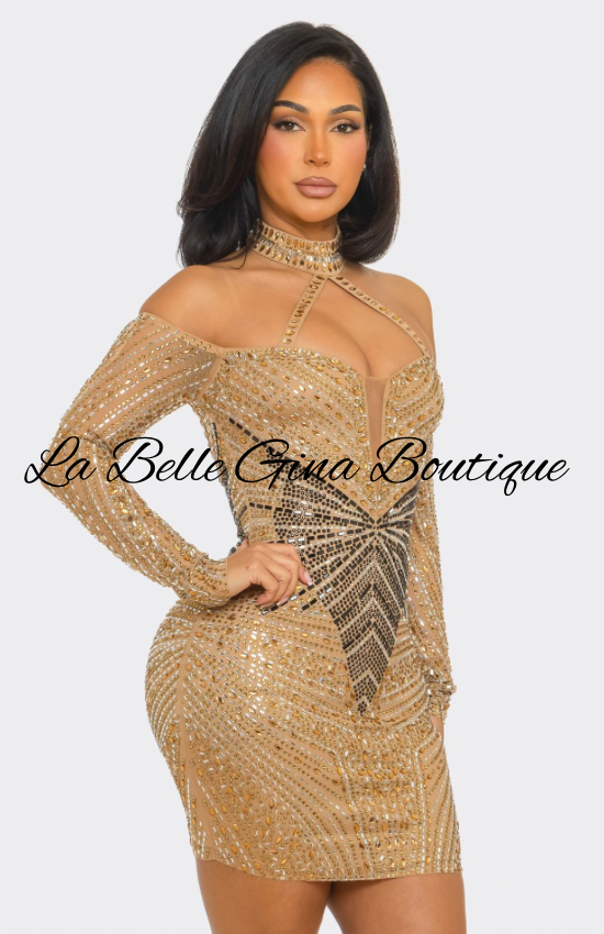 Midnight Luxe Rhinestone Mini Dress | Glam Sparkly Bodycon Party Dress | La Belle Gina Boutique