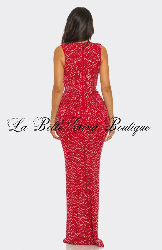 Luxe Rhinestone Cutout Maxi Dress – Deep V\-Neck Bodycon Formal Gown