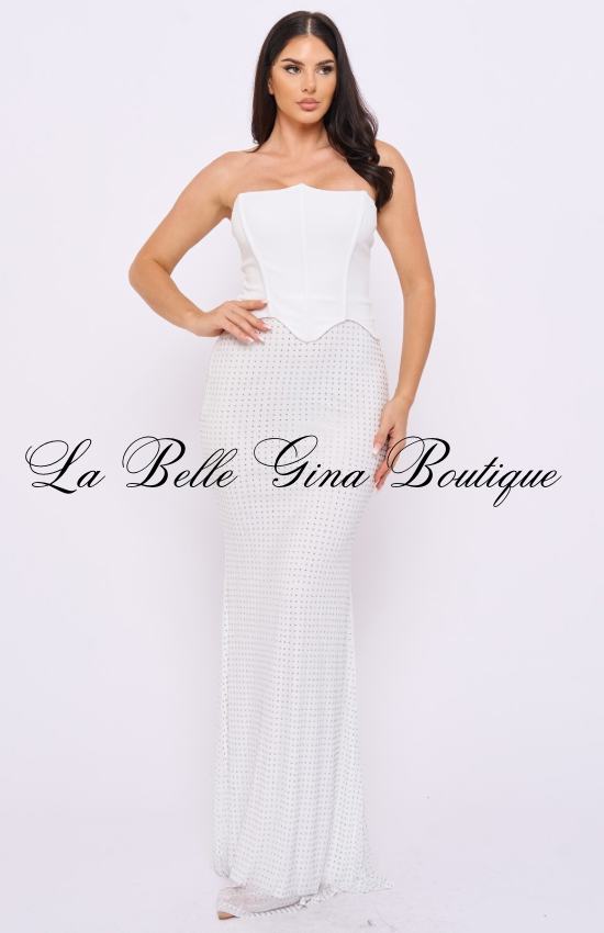 Strapless Rhinestone Mermaid Maxi Dress – Elegant Corset Formal Gown for Women