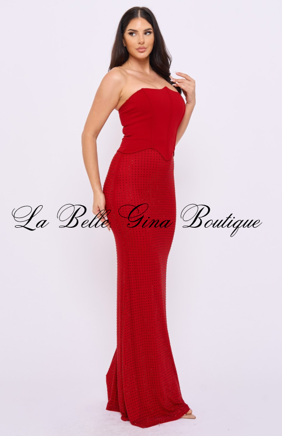 Strapless Rhinestone Mermaid Maxi Dress – Elegant Corset Formal Gown for Women