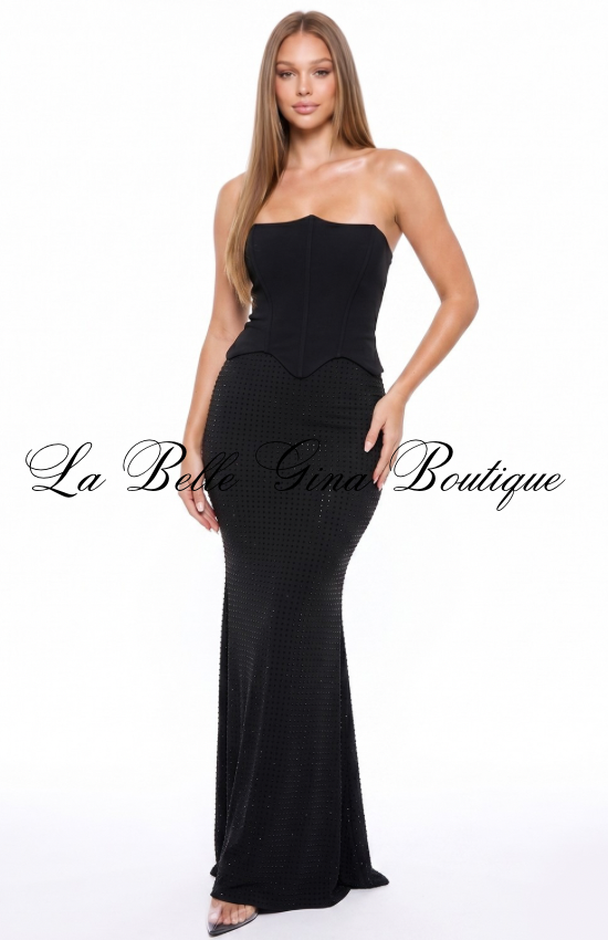 Strapless Rhinestone Mermaid Maxi Dress – Elegant Corset Formal Gown for Women