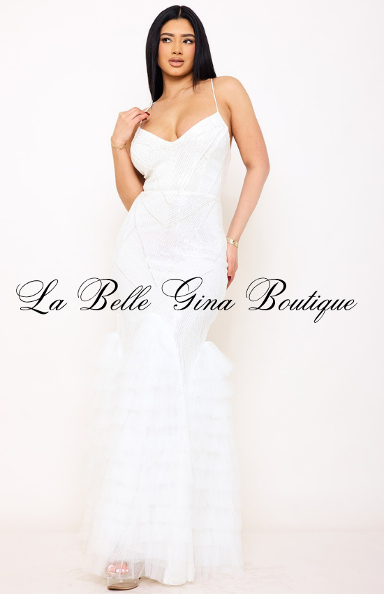 Sequin Mermaid Maxi Dress for Women | Elegant Tulle Formal Gown