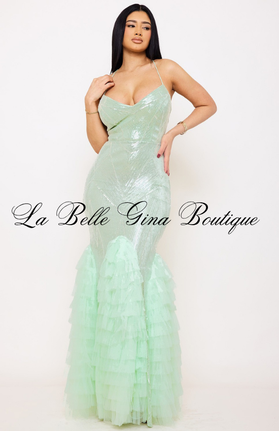 Sequin Mermaid Maxi Dress for Women | Elegant Tulle Formal Gown