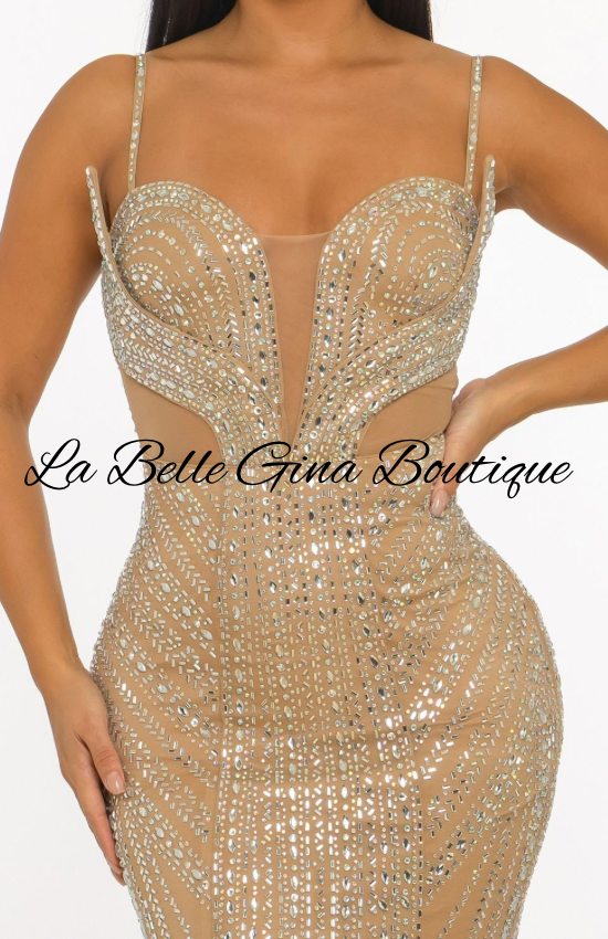 Crystal Illusion Mermaid Gown – Sparkling Rhinestone Evening Dress | La Belle Gina Boutique