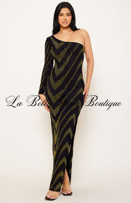 One Shoulder Rhinestone Maxi Dress for Women | Elegant Evening Gown