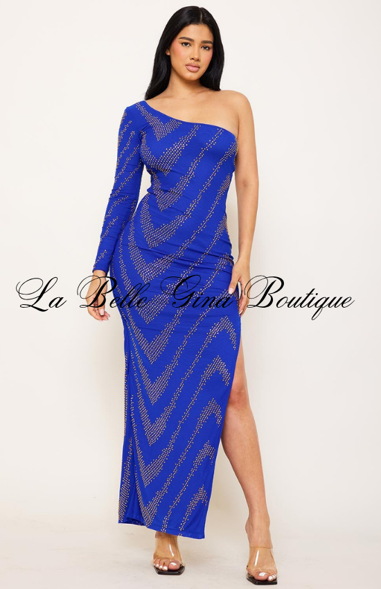 One Shoulder Rhinestone Maxi Dress for Women | Elegant Evening Gown
