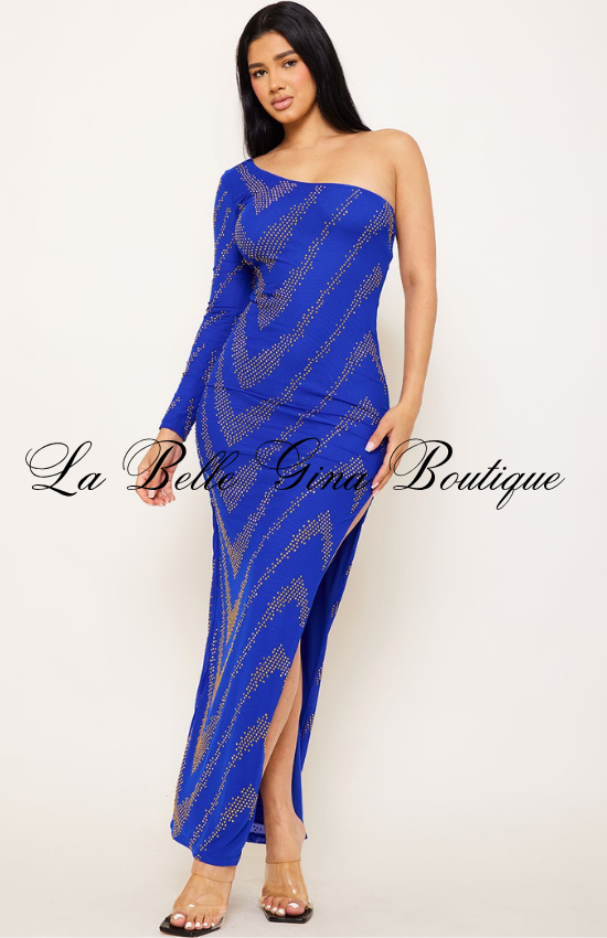 One Shoulder Rhinestone Maxi Dress for Women | Elegant Evening Gown