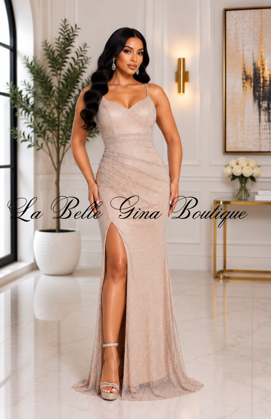 Midnight Radiance Rhinestone Maxi Gown – Sparkle Ruched High-Slit Formal Dress