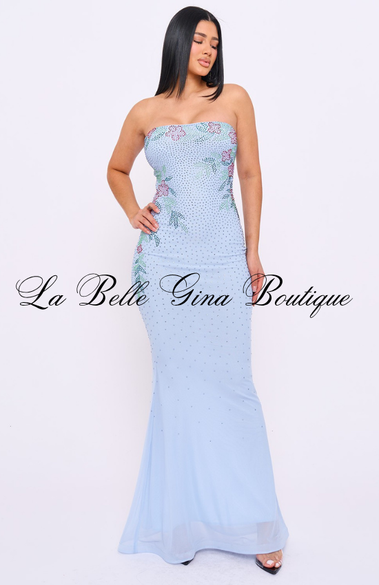 Strapless Rhinestone Mermaid Dress for Women | Elegant Floral Evening Gown
